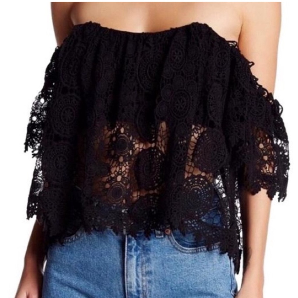 Black Off The Shoulder Crochet Top